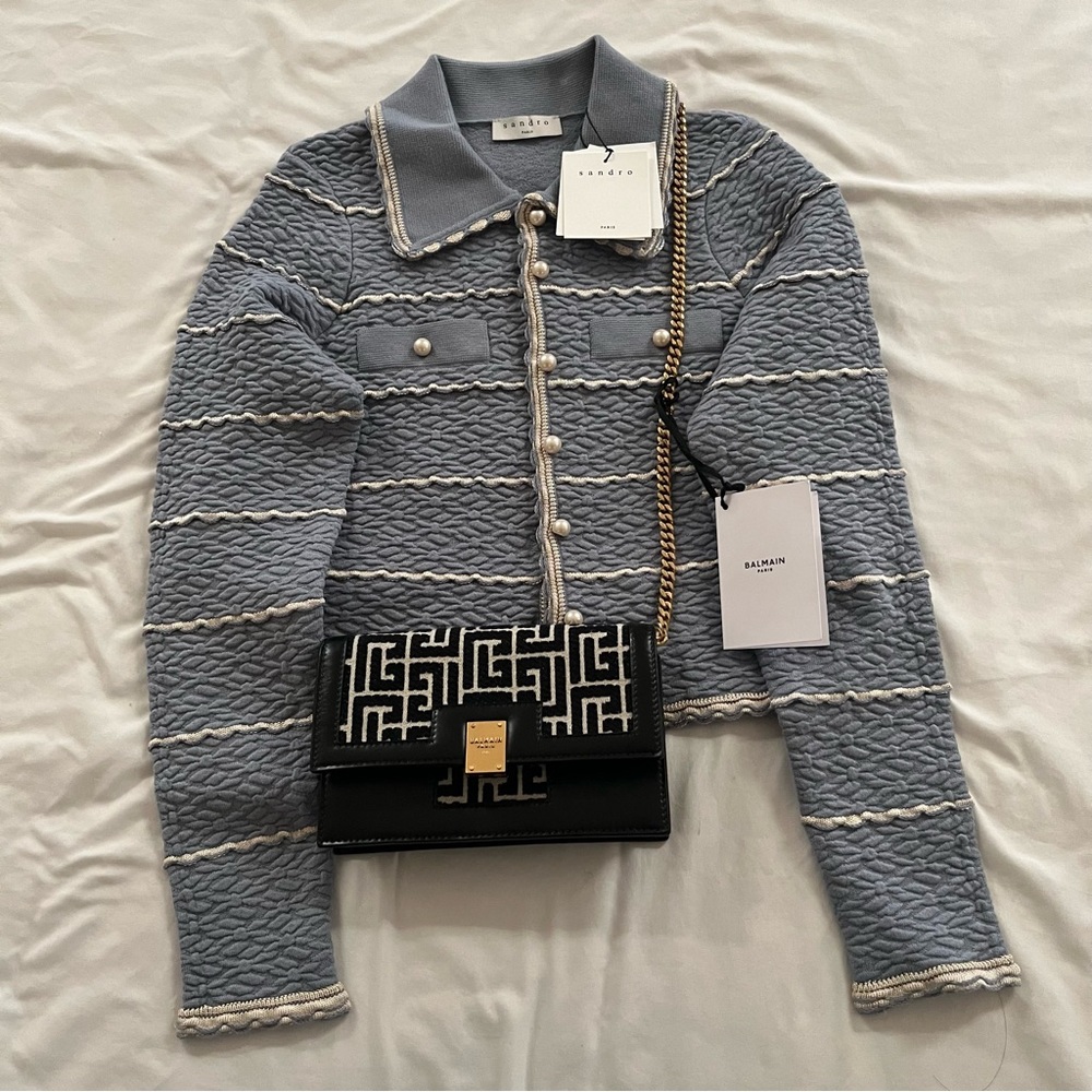 SOLD BNWT Sandro Infinity Cropped Cardigan Blue XS MSRP $295 - Picture 15 of 15